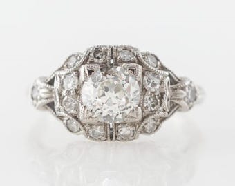 Old European Cut Moissanite Diamond Art Deco Ring, Milgrain Vintage Style Ring, Retro Edwardian Ring, Wedding & Engagement Ring For Women