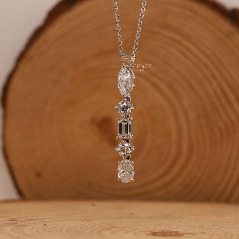 Fancy Mixed Shape Lab Grown Diamond Pendant, Lab Diamond Vertical Line