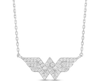 Collana con ciondolo Wonder Women, ciondolo con diamante moissanite rotondo da 0,24 TCW con catena, collana in oro giallo 14 carati, regalo per la festa della mamma