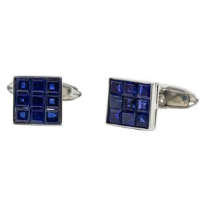 Sapphire Gemstone Cufflink, Square Shape Cufflink For Him, Men&#39;s Suit Cufflink, 925 Silver Wedding Cufflink, Blue Princess CZ Stone Cufflink