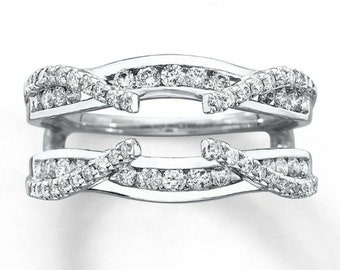 Round Moissanite Diamond Engagement Band Ring, Enhancer Guard Ring, Daily Wear Ring, Channel Setting Wedding Band, 14K White Gold Band Ring