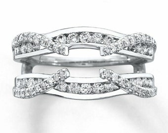 Round Moissanite Diamond Engagement Eternity Band Ring, Enhancer Guard Ring, Daily Wear Ring, Handmade Jewellery In 14K Gold, Gift For Her