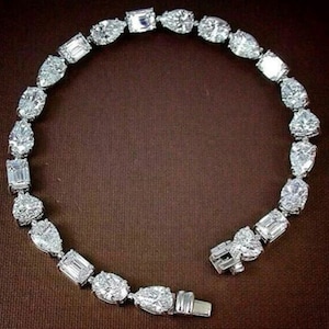 Unique Tennis Multi Shape Diamond Bracelet, CZ Stone Tennis Wedding Bracelet, 925 Silver Women's Party Wear Bracelet, Anniversary Gift