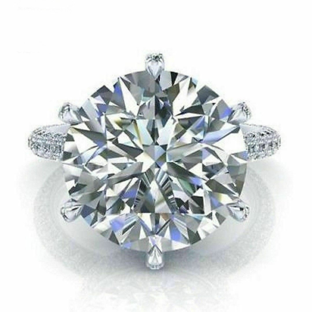 Wedding Ring, Round Cut Moissanite Diamond Ring, Hidden Halo