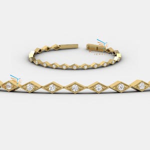 Ronde moissaniet diamanten tennisarmband, ruitvorm tennisarmband, huwelijksverjaardagscadeau voor vrouwen, 14 kt geelgouden armband