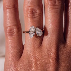Toi Et Moi Ring For Wedding, Two Stone Anniversary Gift Ring, Marquise & Pear Moissanite Diamond Engagement Ring, You And Me Ring For Her