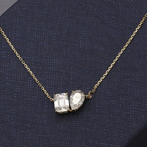 Emerald & Pear Moissanite Diamond Necklace, Toi Et Moi Pendant Necklace, 925 Silver Pendant With Chain, Wedding Anniversary Gift Necklace