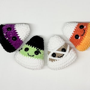 Crocheted Amigurumi Halloween Candy Corn Vampire Candy Corn Frankenstein&#39;s Monster Candy Corn Mummy Candy Corn