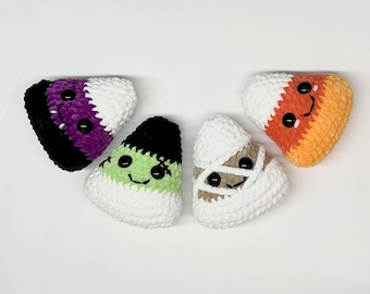 Crocheted Amigurumi Halloween Candy Corn Vampire Candy Corn Frankenstein's Monster Candy Corn Mummy Candy Corn