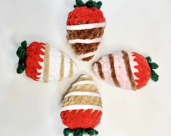 Kawaii Collection Crochet Amigurumi Chocolate Covered Strawberries Plush Set of 4