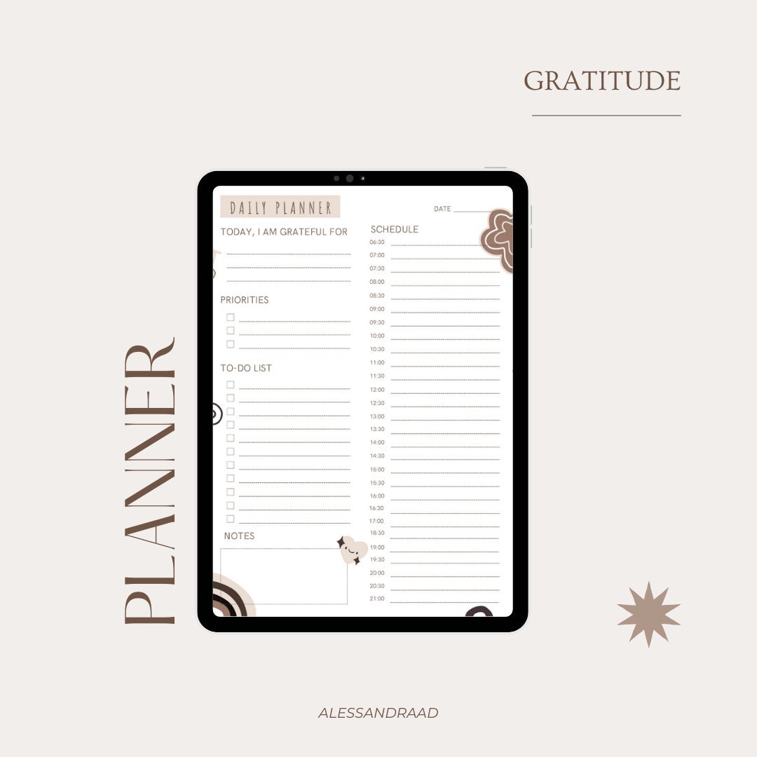Printable Daily Planner, Digital Daily Planner, Daily Gratitude, Daily Planner, Mindfulness