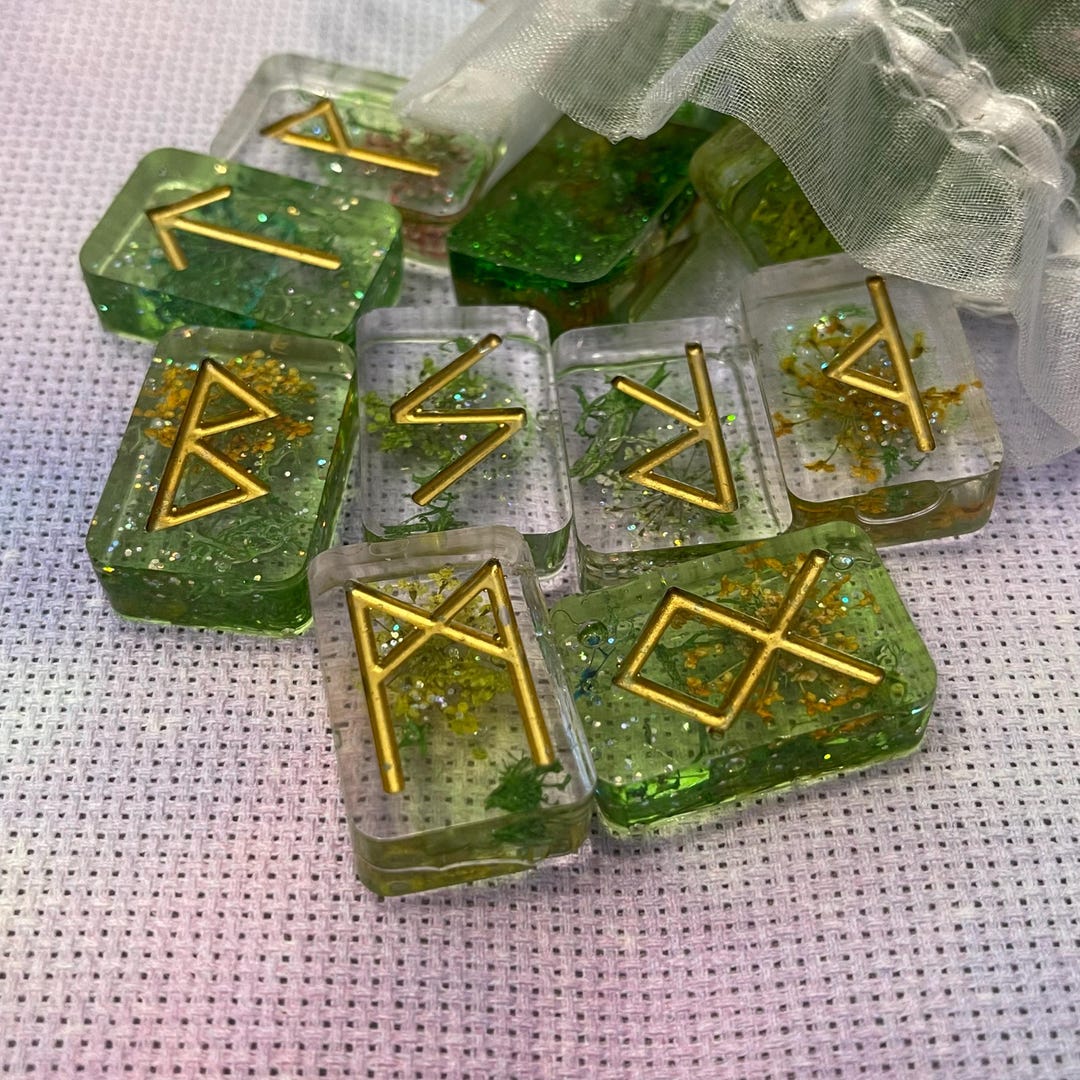 Elder Futhark Green Floral Resin Runes Set - Etsy