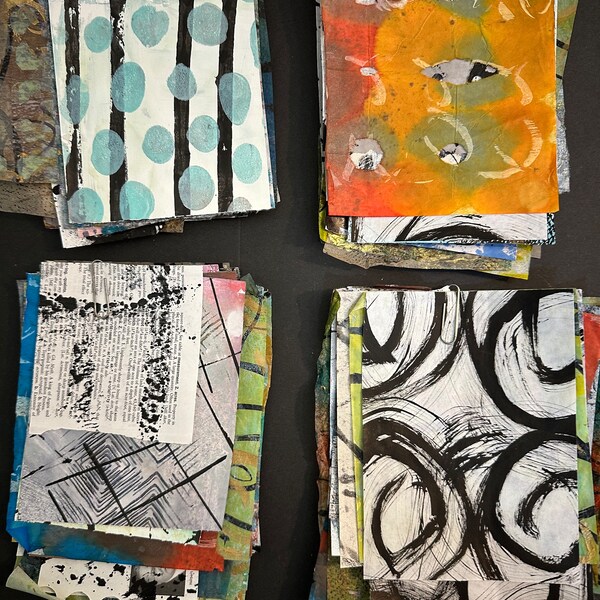 Collage off-cut bundles and Mixed Media papers- Gel printed