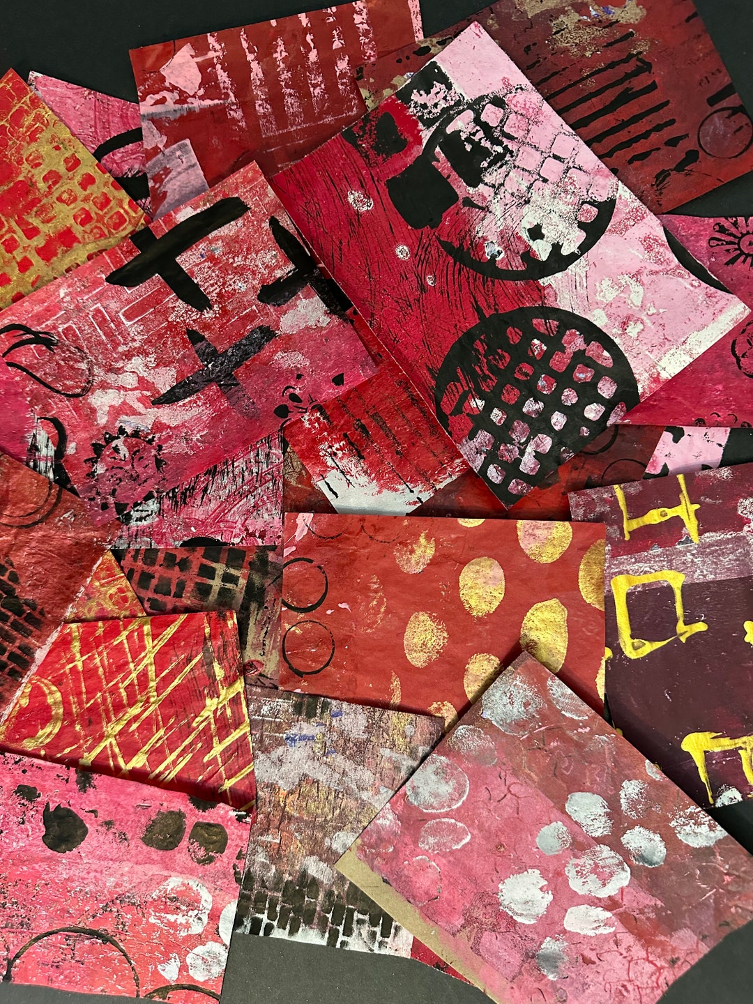 Red Collage Offcut Bundles and Mixed Media Papers Gel Printed Red