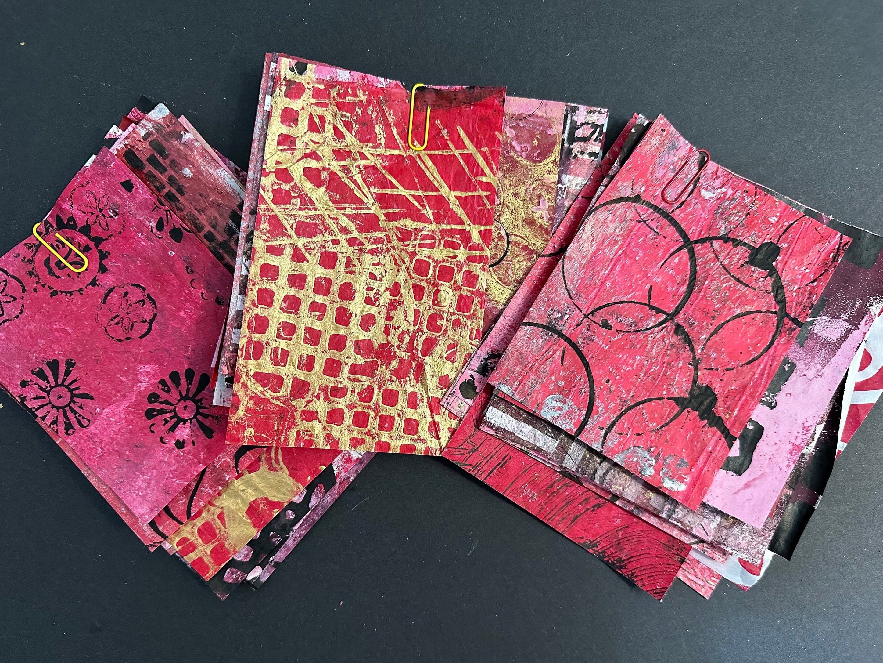 Red Collage Offcut Bundles and Mixed Media Papers Gel Printed Red