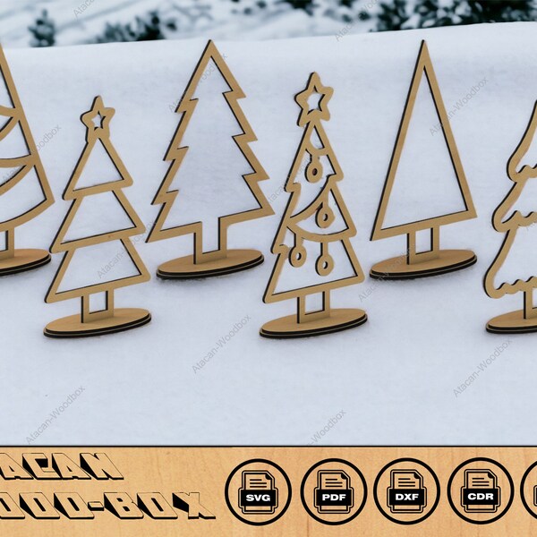 Árboles de Navidad en pie / Árbol cortado con láser SVG / Plantillas de regalo de árbol Noel / Glowforge Cricut Tree SVG DXF Ai Cdr Pdf Files 387