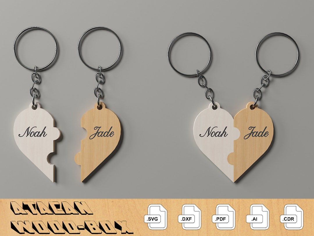 Couple Heart Keychain Laser Cut Files / Nos coeurs Keyring Laser vector
