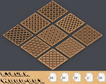 Coaster Templates Vector Digital SVG DXF Files Instant Download, Laser Cutting GlowForge 092