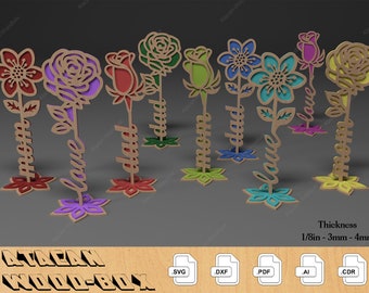 Rosen Blumen Laser Cut Datei / Holzrosen Für Muttertag / Mama Papa Liebe Jahrestag Geschenk SVG DXF Ai CDR 335