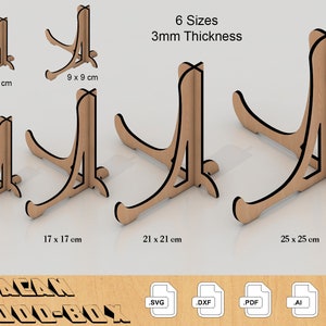 3mm Laser cut Easel Stand 4 size, Plate Stand, Photo Frame Display, Glowforge laser cut svg file 009