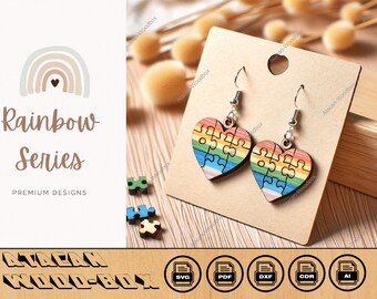 Heart Rainbow Wood Puzzle Earring SVG Files - Elevate Your Jewelry Crafting with Laser Precision 415