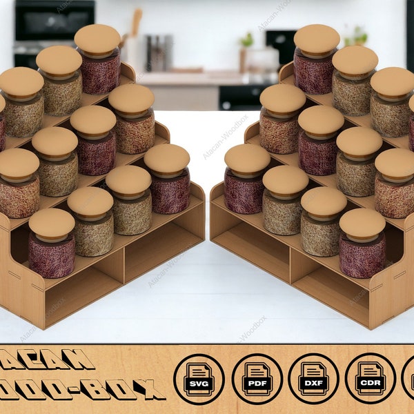 Spice Rack Laser cut SVG Files - Wooden Organiser - Glowforge Laser cut Plan 187