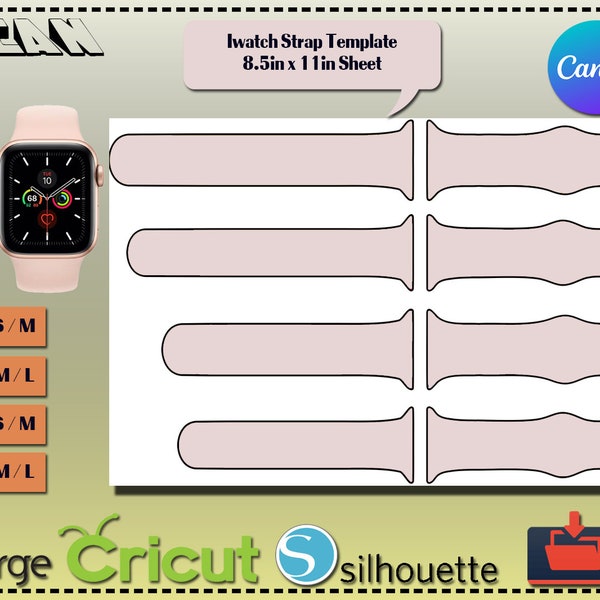 Apple Watch Strap Svg / iWatch Band Template / Watch Band Jig/ 8.5"x11" sheet Canva SVG DXF Ai CDR 353