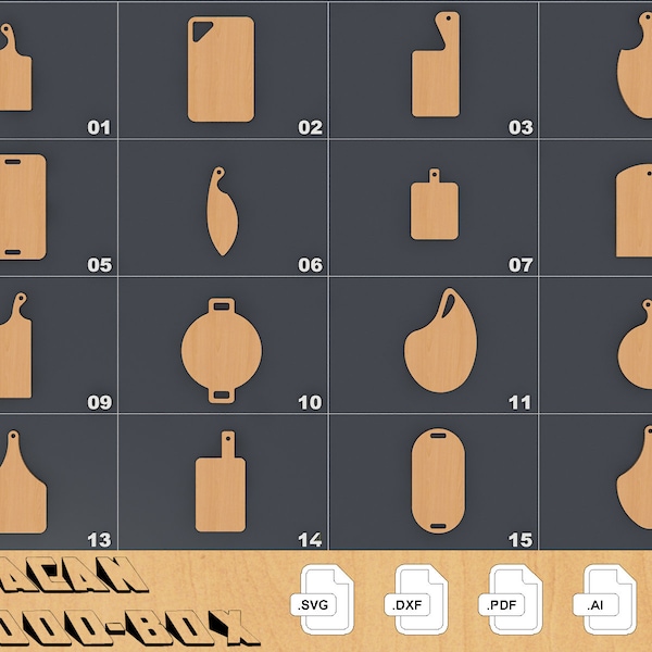 Ensemble de planche à découper, fichiers SVG découpés au laser, ensemble de planches de cuisine à découper, fichiers CNC, Plans de coupe Glowforge 137