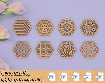 Coasters Grill Home Decor Templates - Digital Vector SVG DXF Files - Glowforge Laser Cutting Plasma Cricut Maker 155