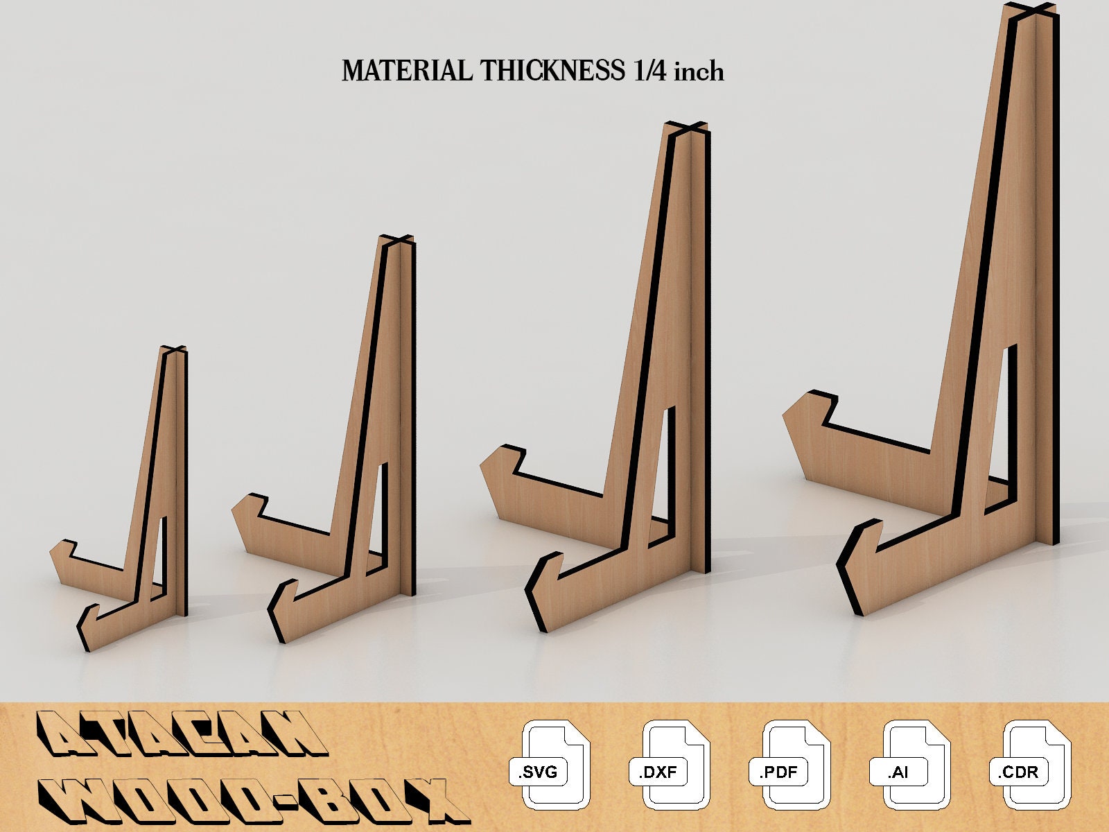 Four easels/display stands in one woodworking plans package.