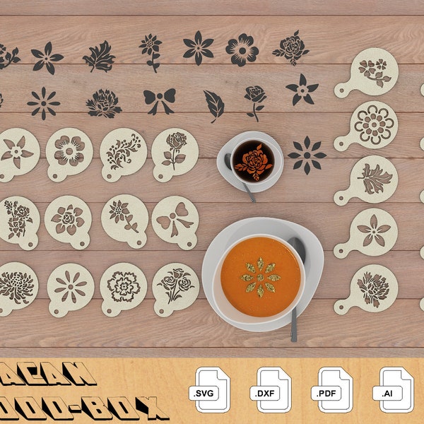 Coffee Stencil Set / Barista Latte Pattern Design / Kitchen art Stencils / Cooking Template laser svg files 254