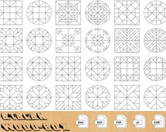 24 Most Popular Barn Quilt Set / PDF Files Download / Geometric Pattern Designs / Glowforge Cuttable Files DIY SVG DXf 337