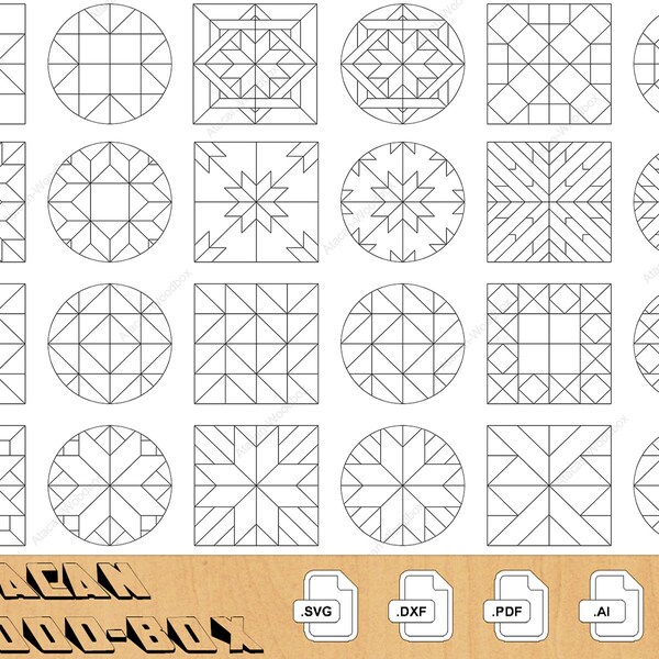 24 Most Popular Barn Quilt Set / PDF Files Download / Geometric Pattern Designs / Glowforge Cuttable Files DIY SVG DXf 337