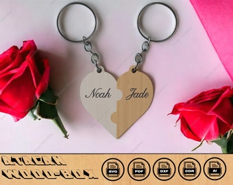 Couple Heart Keychain Laser Cut Files / Our Hearts Keyring Laser vector files / SVG DXF CDR Ai 304