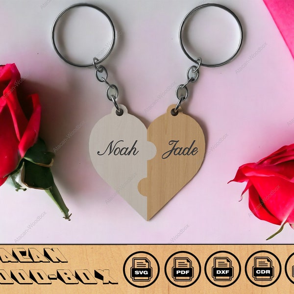 Couple Heart Keychain Laser Cut Files / Our Hearts Keyring Laser vector files / SVG DXF CDR Ai 304
