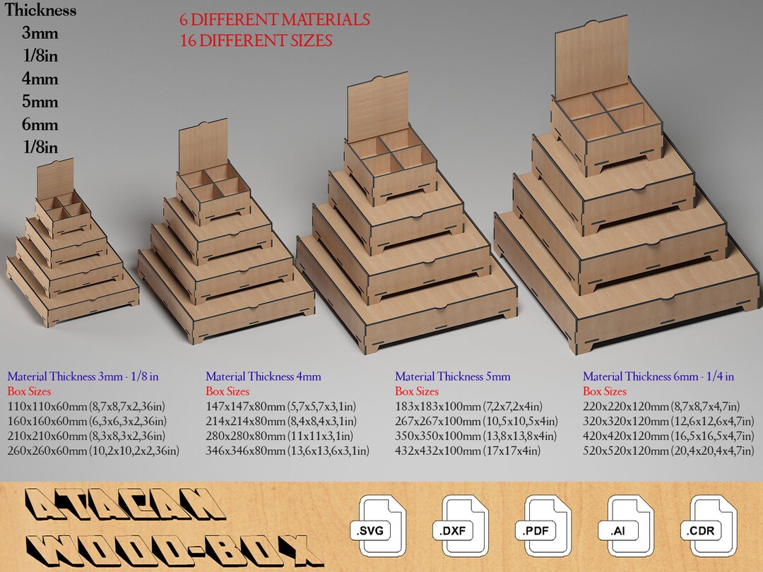 Conjunto de cajas de 16 tamaños Archivos cortados con láser / Cajas con ...