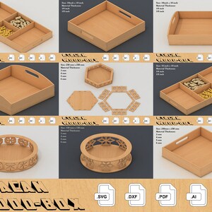 Tray Laser cut Files / Different Thickness and Sizes Tray SVG files / Trays Bundle 220