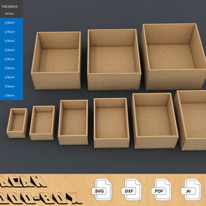 Laser Box Cut Templates for 1/4 inch Materials / Glowforge, Gweike, OmTech,CO2laser cut files 054