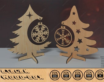 Wooden MDF Christmas Tree Decoration / Christmas Trees with Snowflake / Mini Tree Table Decor Plywood Laser Cut files SVG DXF Pdf Ai Cdr 394