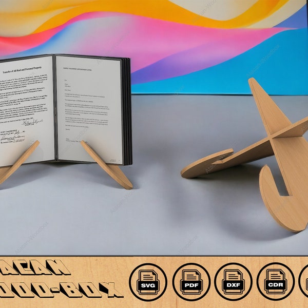 Cookbook Stand, Book Stand Display Laser cut files, SVG-DXF-CDR vector plans, glowforge file 112