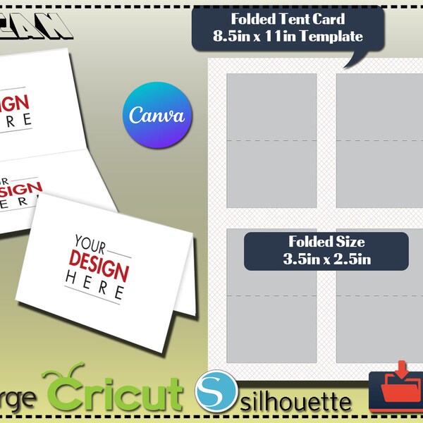 Folded Tent Card Template / Food Label Card  / Tent Place Card Vector / Table seating cards / Business Cards Canva SVG DXF Ai CDR 359