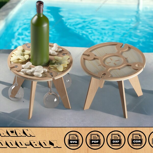 Table with Glass Holder / Snack Serving Tray Wine Table / Wooden Table for beer nuts 313