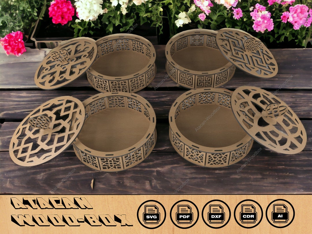 Wooden Decorative Round Boxes / Laser Cut Box Files / Wood