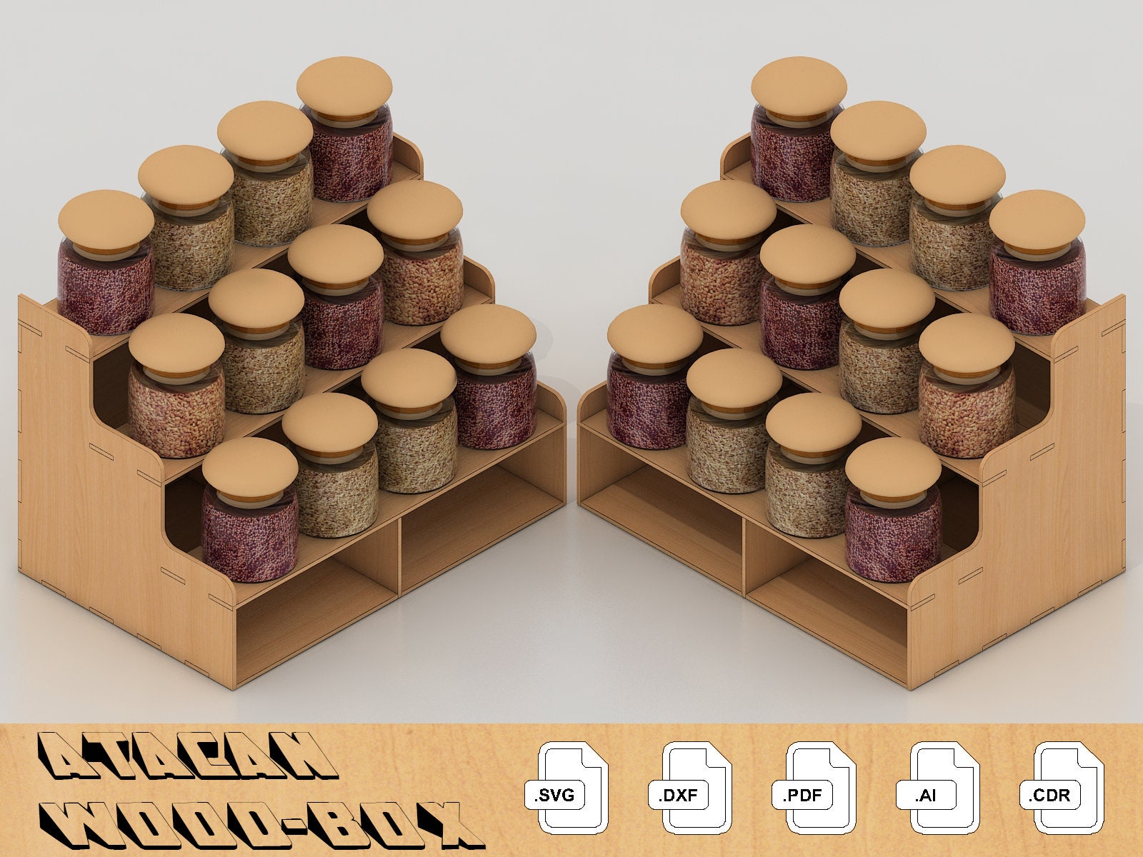 Spice Rack Laser Cut SVG Files Wooden Organiser Etsy