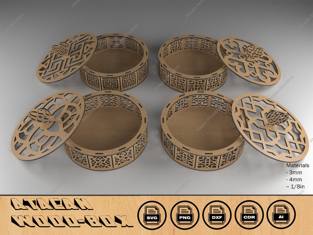 Wooden Decorative Round Boxes / Laser Cut Box Files / Wood