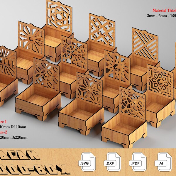 Schmuckkästchen Laser Cut Dateien / Geschenkbox / Schmuckschatulle / Schmuckschatulle / Aufbewahrungsbox Glowforge SVG DXF Ai CDR 378