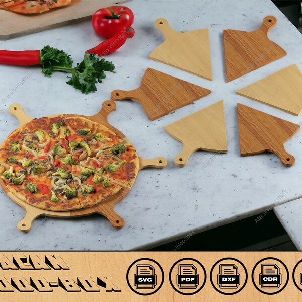 Wooden Pizza Plate with 6 Serving Slices / Round Pizza tray with serving slices / Pizza Board / Serving Platter Plate 312