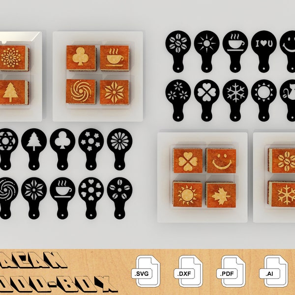 24 Pcs Cooking Stencils / Coffee Barista Stencils / Glowforge Laser cut files / Cake decorating templates 253