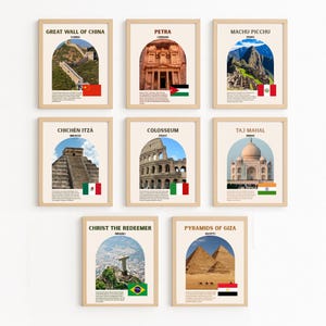 World Wonders Poster Set, 7 Wonders of the World, Geography Classroom Decor, History Wall Art, Printable