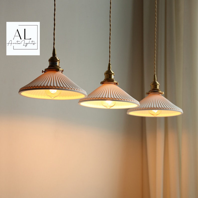 Ceramic Shade Brass Ceiling Pendant Light Fixture Lighting Etsy